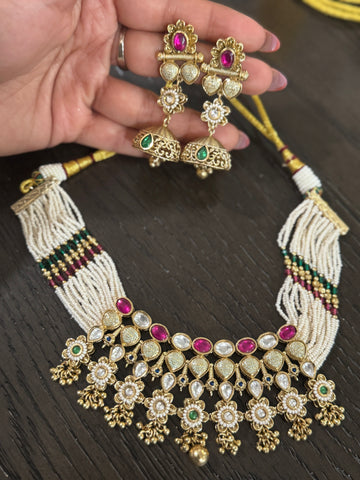 Aadhira Kundan Pearl Necklace Set