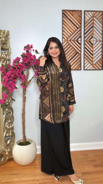 Noir Ajrak Crepe Coord Set