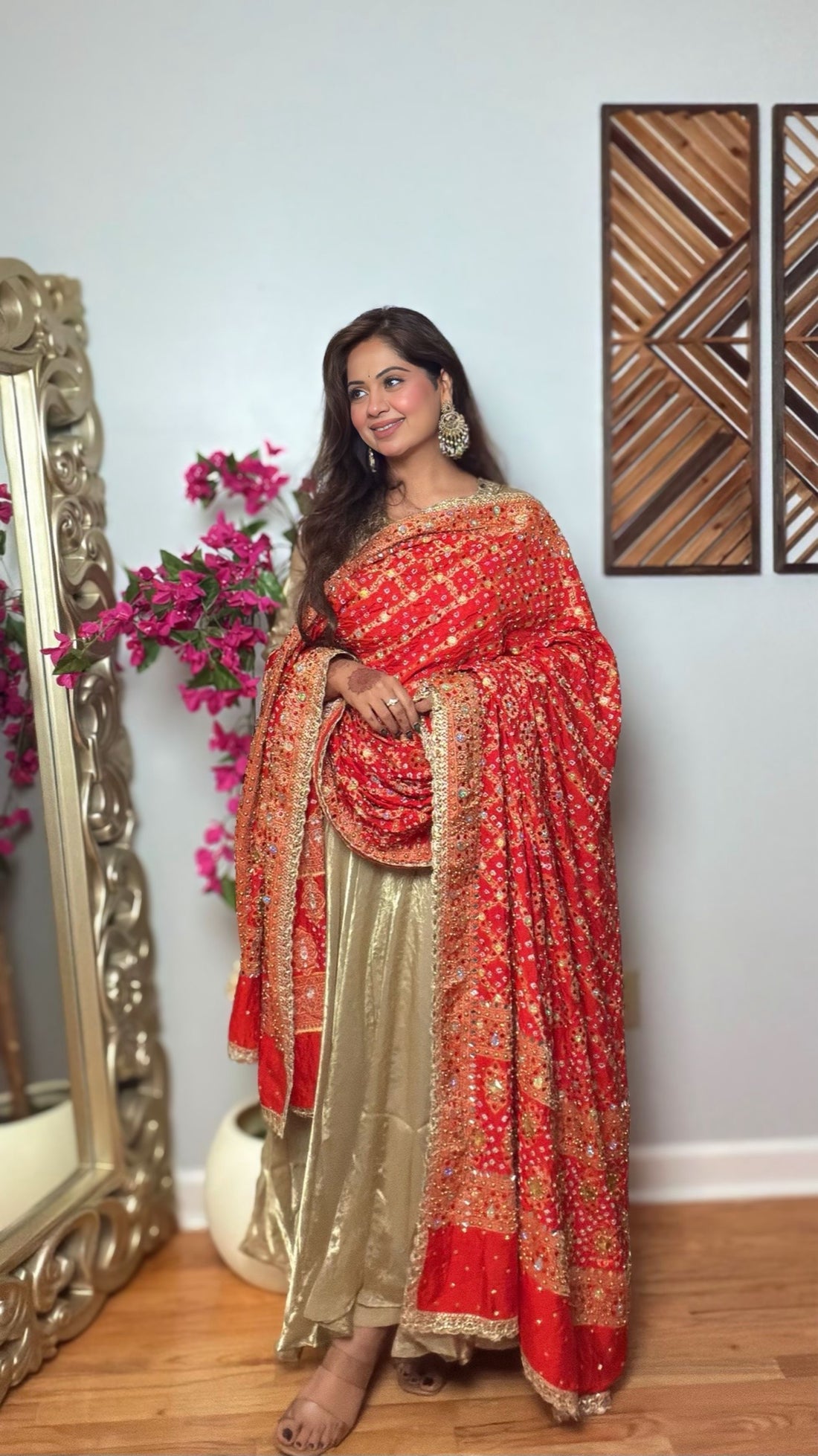 Arunika Gharchola Mirror Work Dupatta – Coral Orange