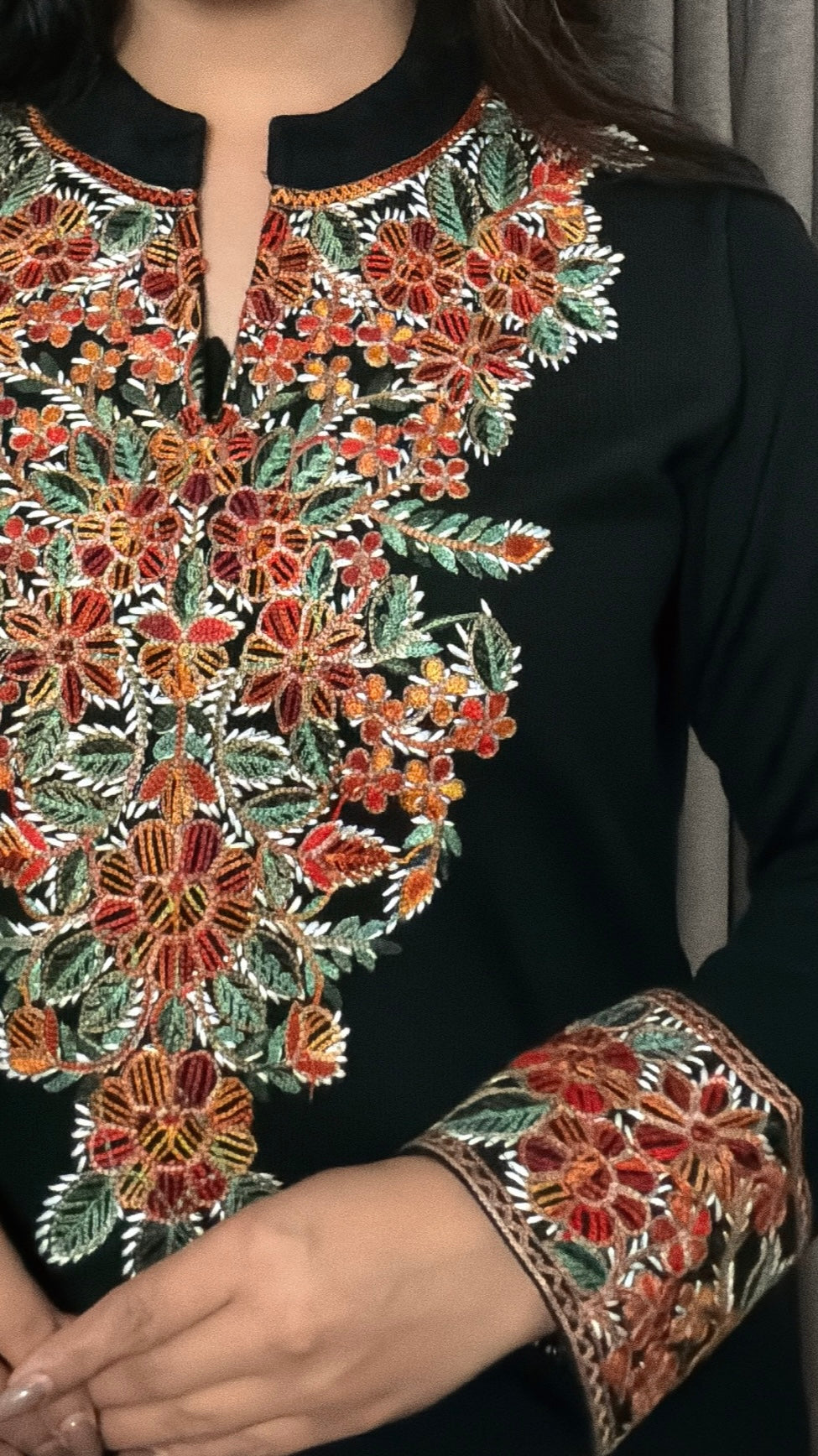 Ruhani – Black Woolen Embroidered Kurta only