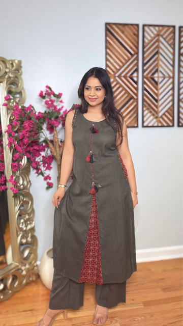 Zarevya Olive Fusion Kurta Set