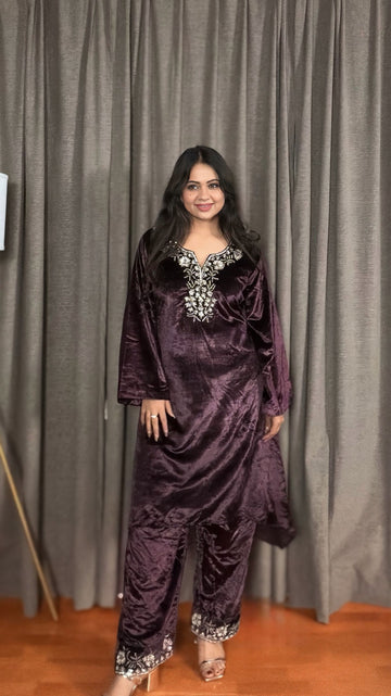 Naureena – Plum Velvet Co-ord