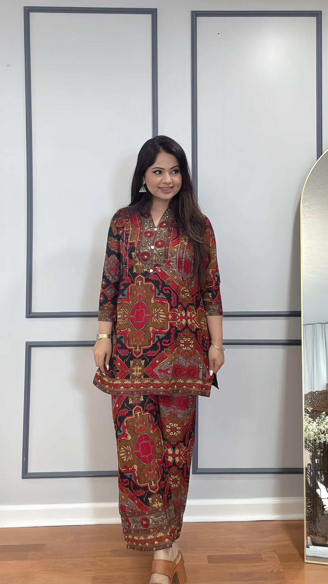 Red Rayon Cotton Cord Set – Side Profile
