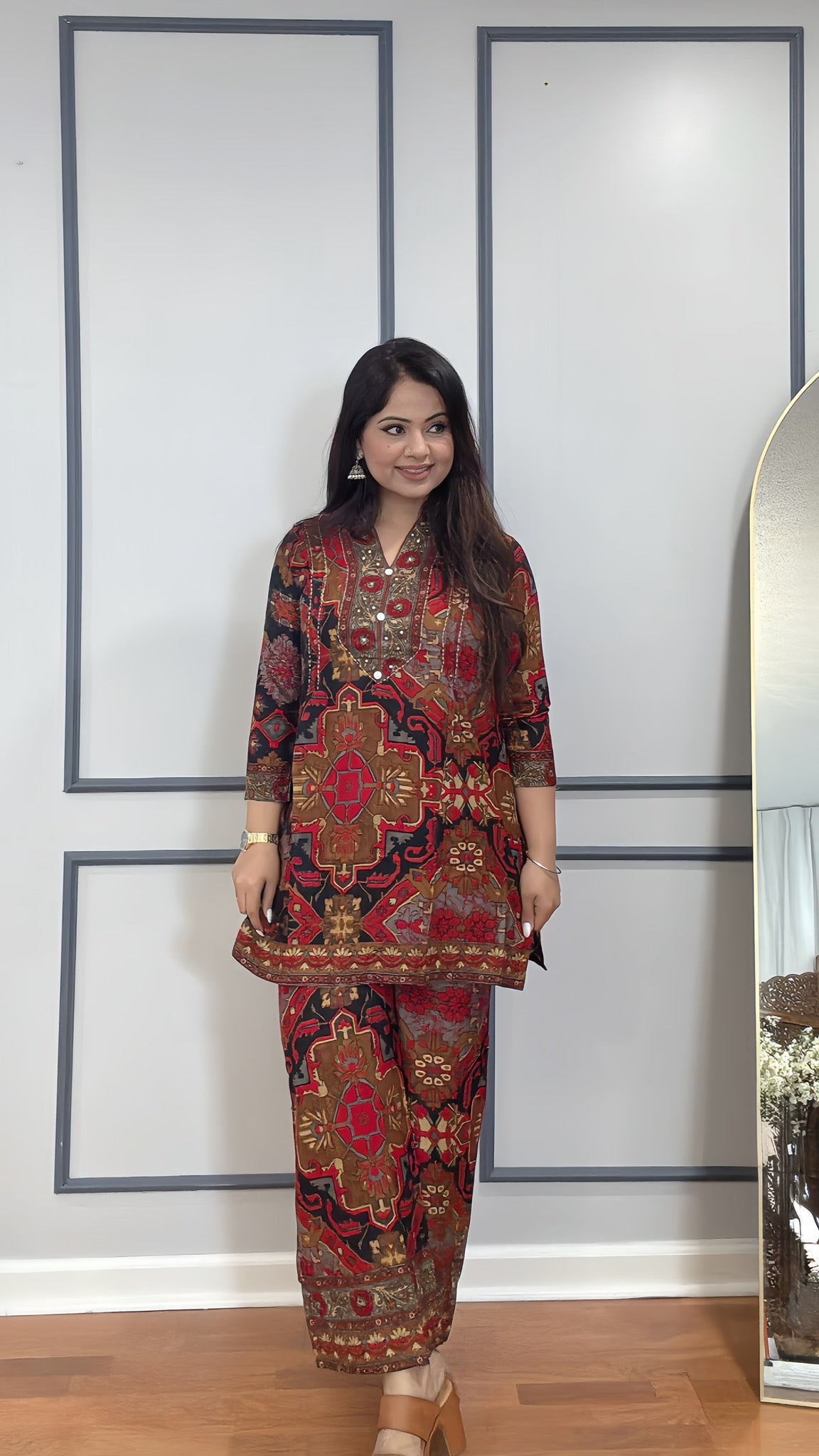 Red Rayon Cotton Cord Set – Side Profile