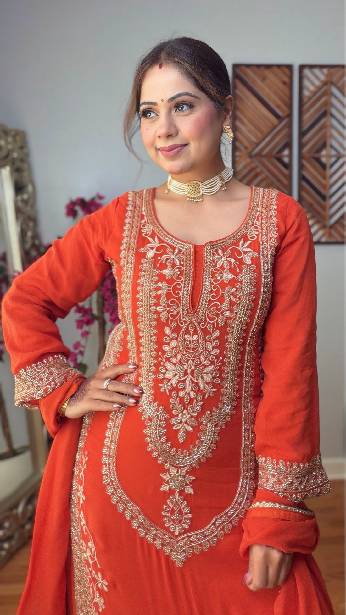 Pravisha – Orange Cutdana Embroidered Georgette Suit