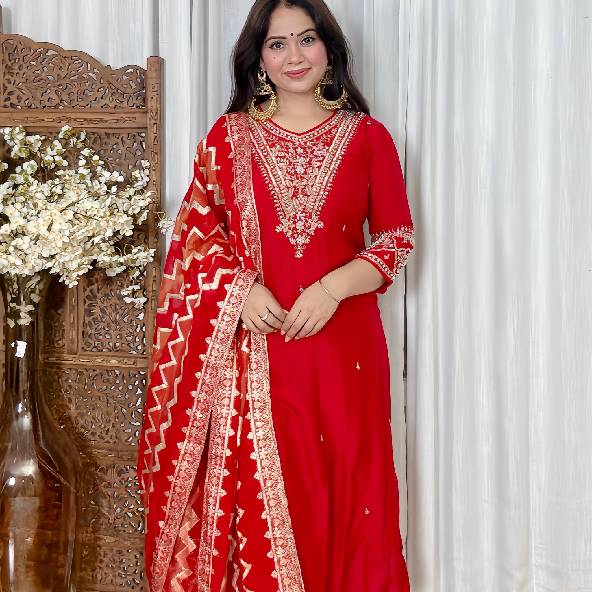 Gulzaar Banarasi Red Silk Suit