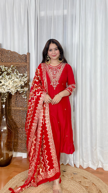 Gulzaar Banarasi Red Silk Suit