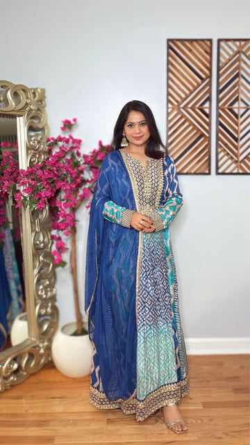 ZAREENAH- Muslin Silk Embroidered Gown with Dupatta