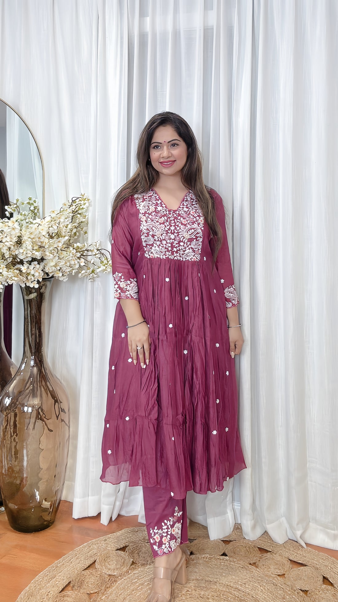 Blush Aura – Mulmul Chanderi Anarkali Set