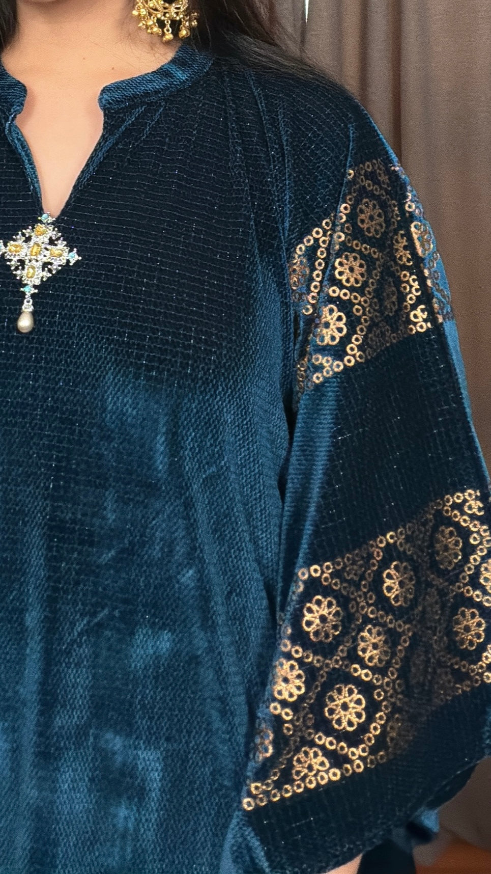 Averia Blue – Velvet Kaftan Set