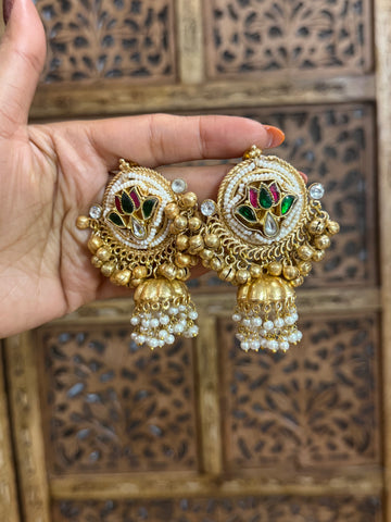 Anshika Lotus Pearl Brass Jhumka Earrings