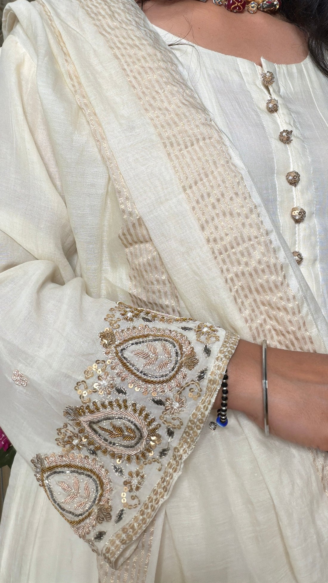 Ivra Banarasi Mulmul Chanderi Center Slit Anarkali