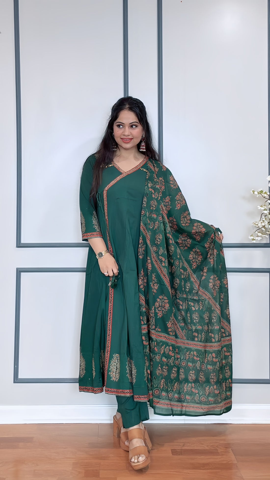 Elegant Cotton Angrakha Anarkali Suit Set in Sizes 38 to 46