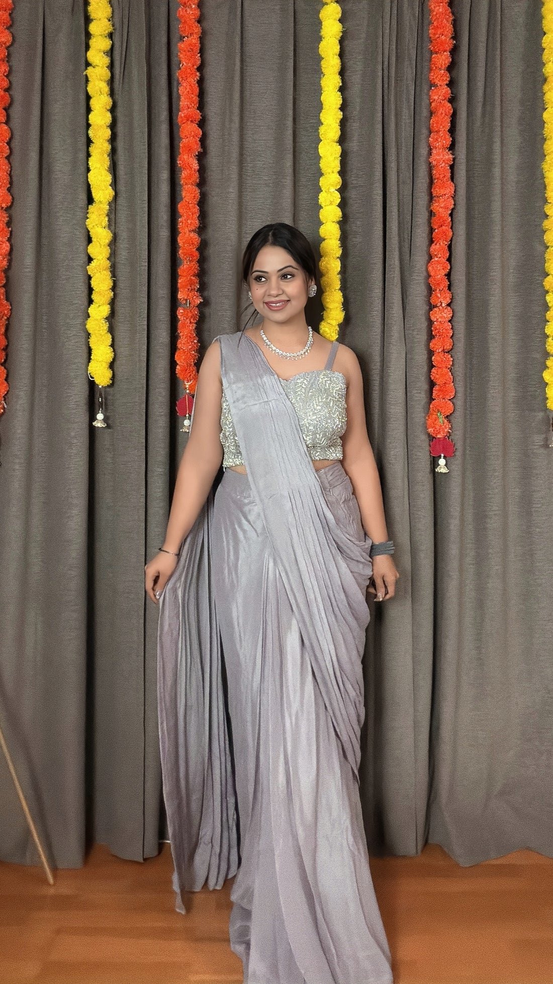 Vanya – Lilac Hand-Embroidered Indo-Western Saree Set