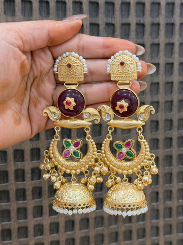 Aarvika Brass Stone Jhumka Chandbalis