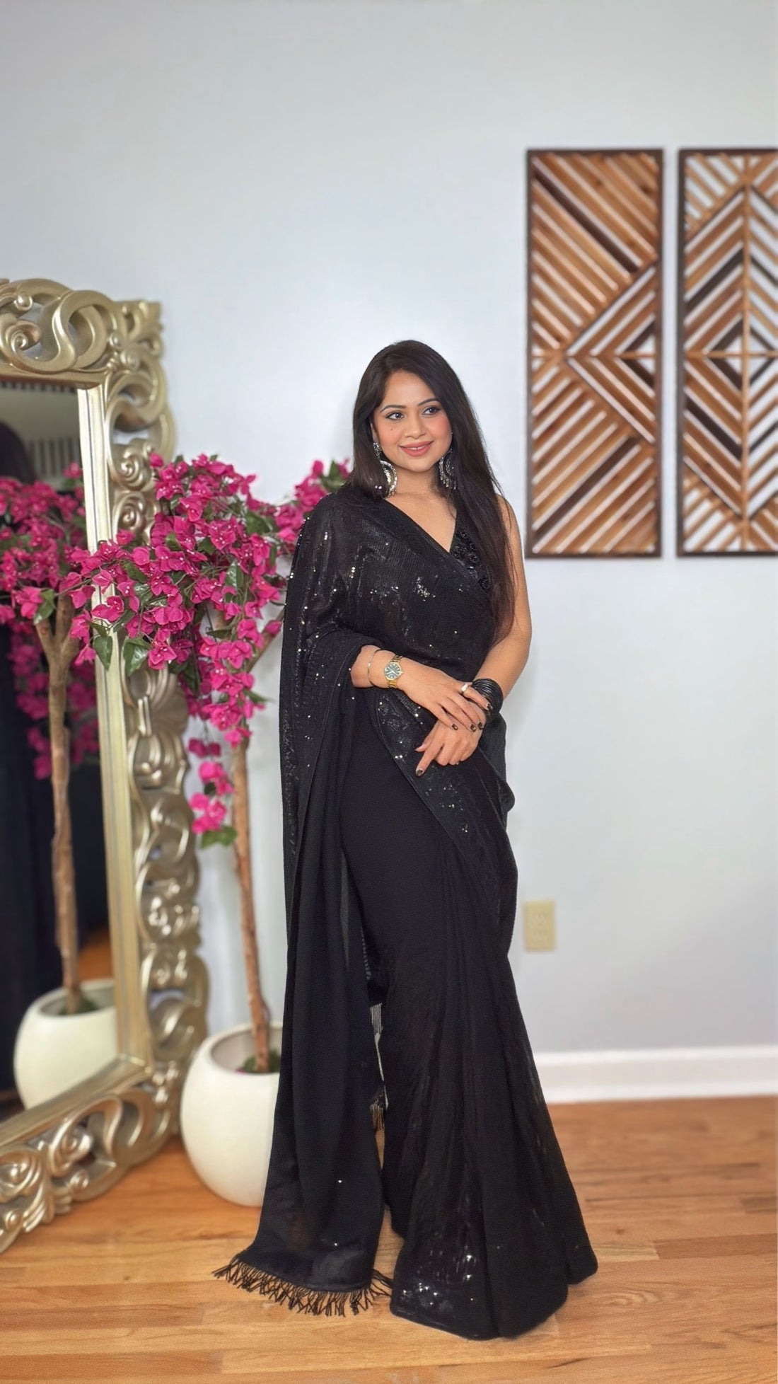 Elira Black Sequin Saree
