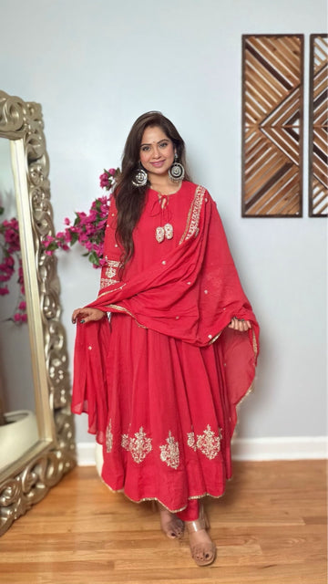 Pravya Mul Chanderi Anarkali Set