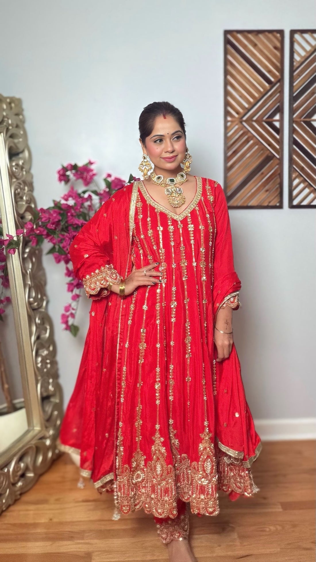 Kavyanshi Red Embroidered Anarkali Suit
