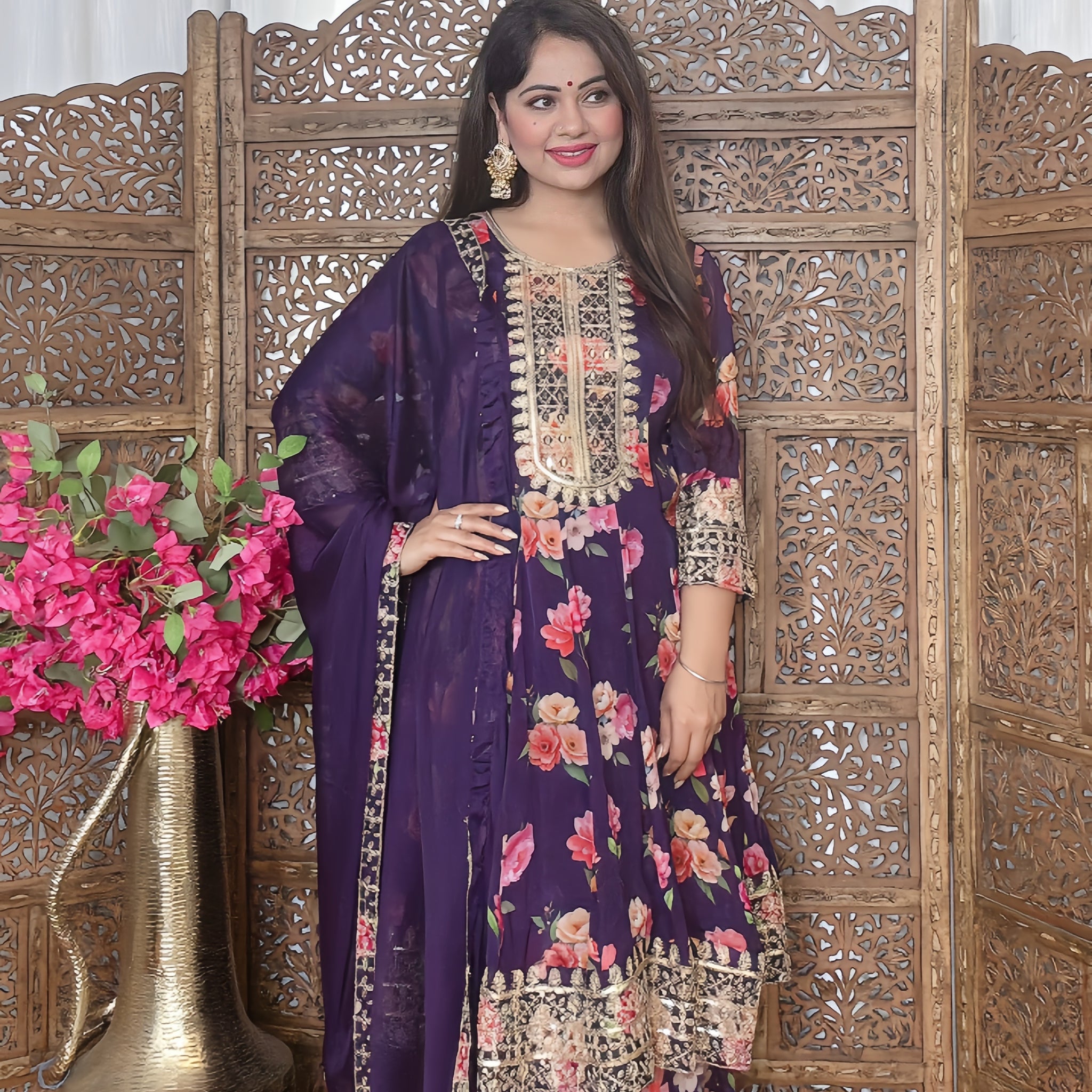 Purple Bloom Chinon Palazzo Set