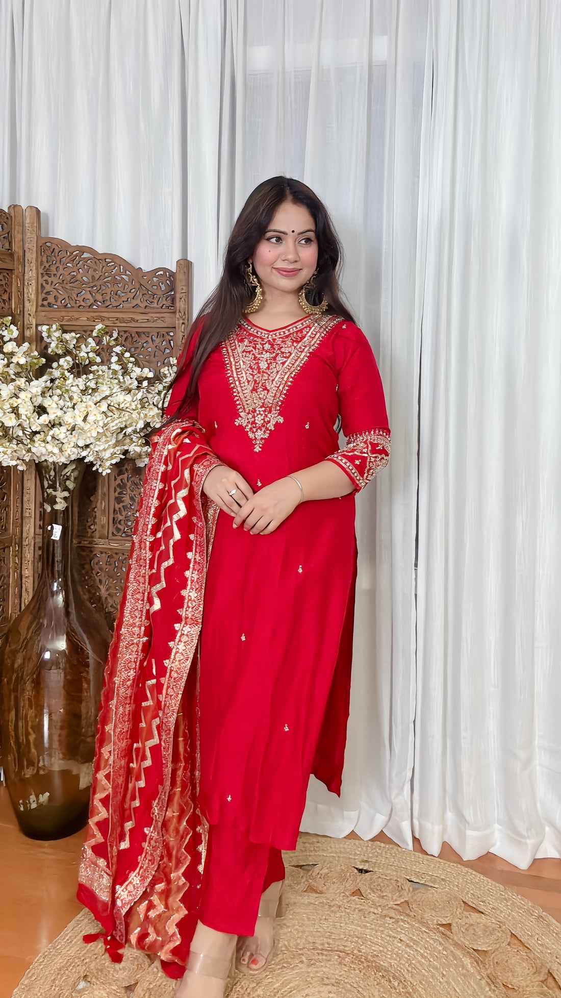 Gulzaar Banarasi Red Silk Suit