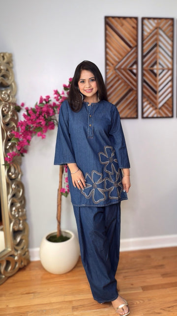 Indira Bloom Denim Cord Set