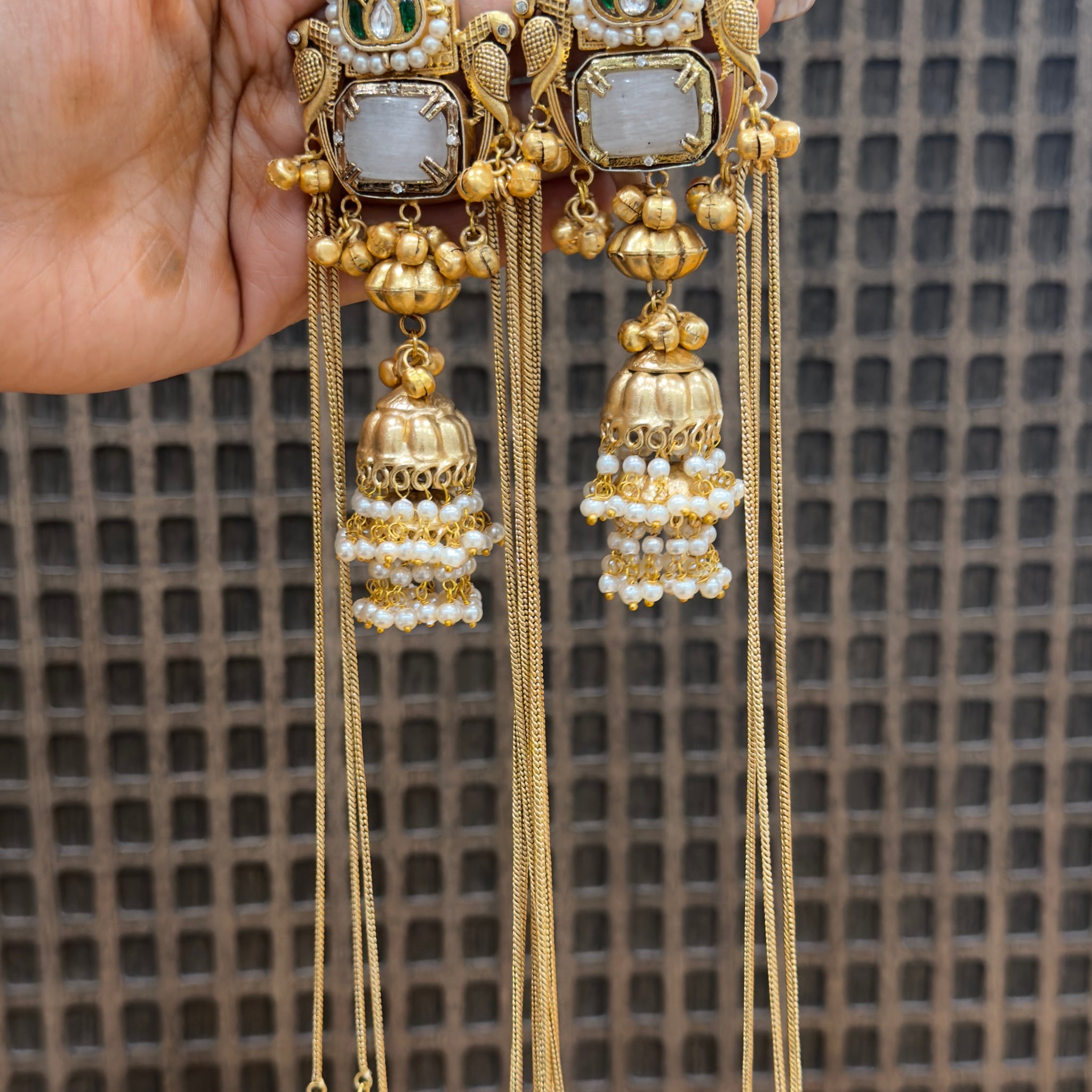 Anvika Lotus Charm Brass Drape Earrings