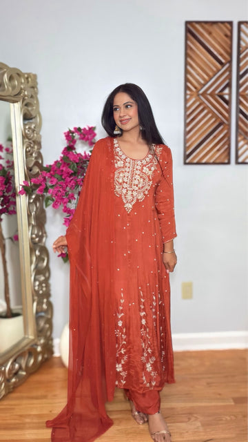 Aariz Chinon Silk Anarkali Suit