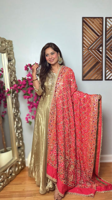 Rangili Gharchola Mirror Work Dupatta – Rose Pink
