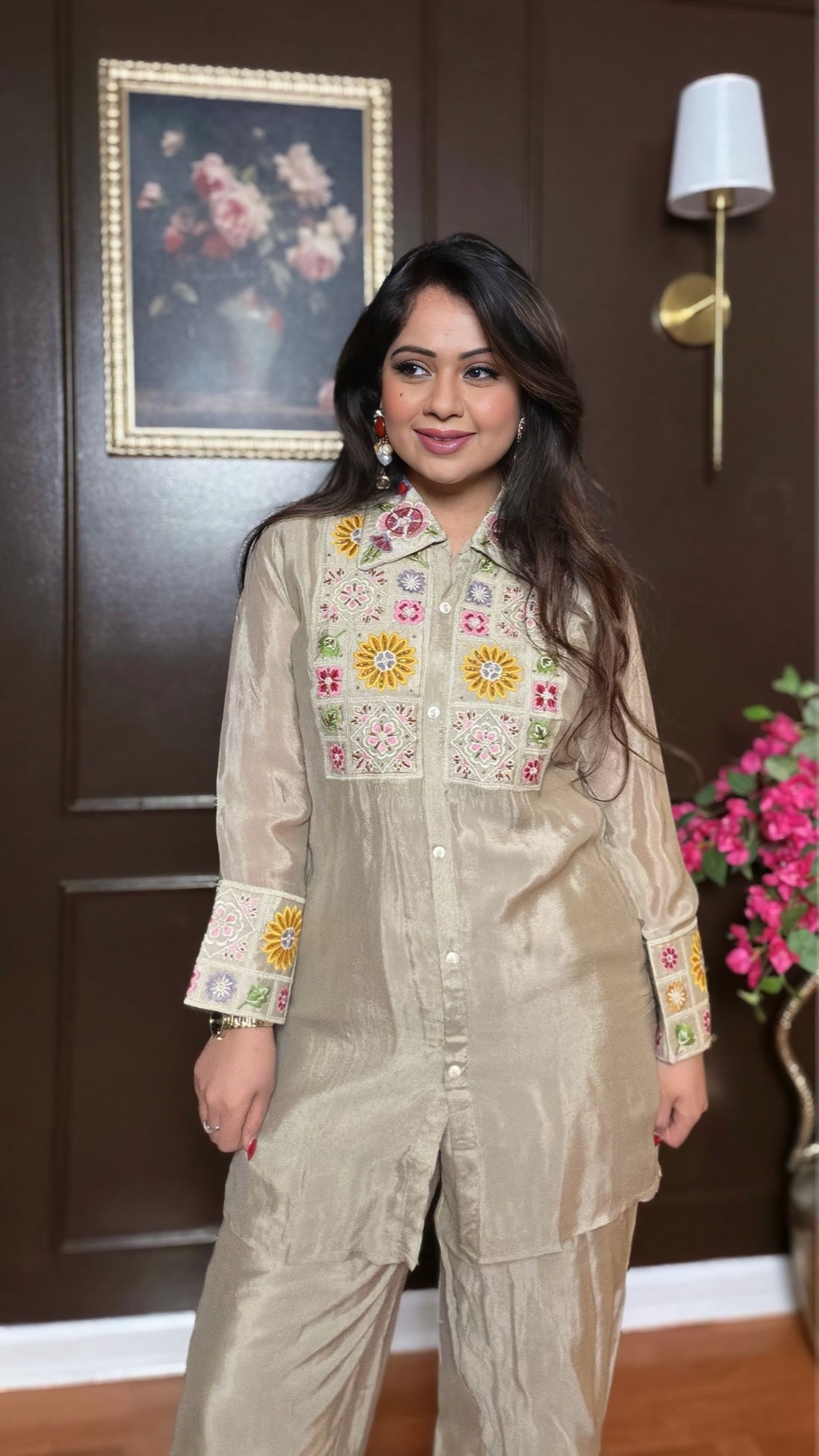 MEHRYA- Chinon Silk Embroidered Co-ord Set