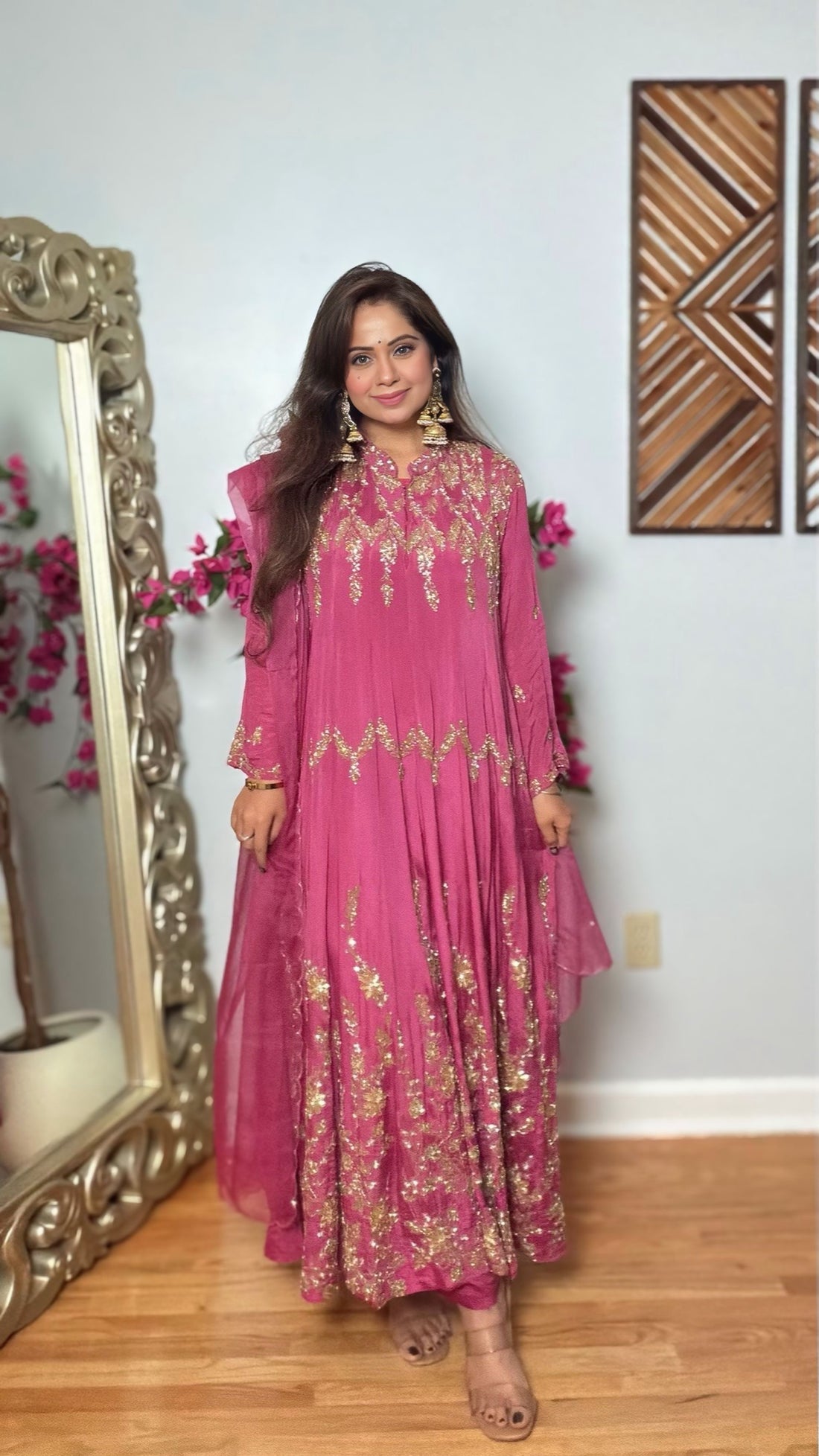 Arohi Pink Chinon Anarkali Set