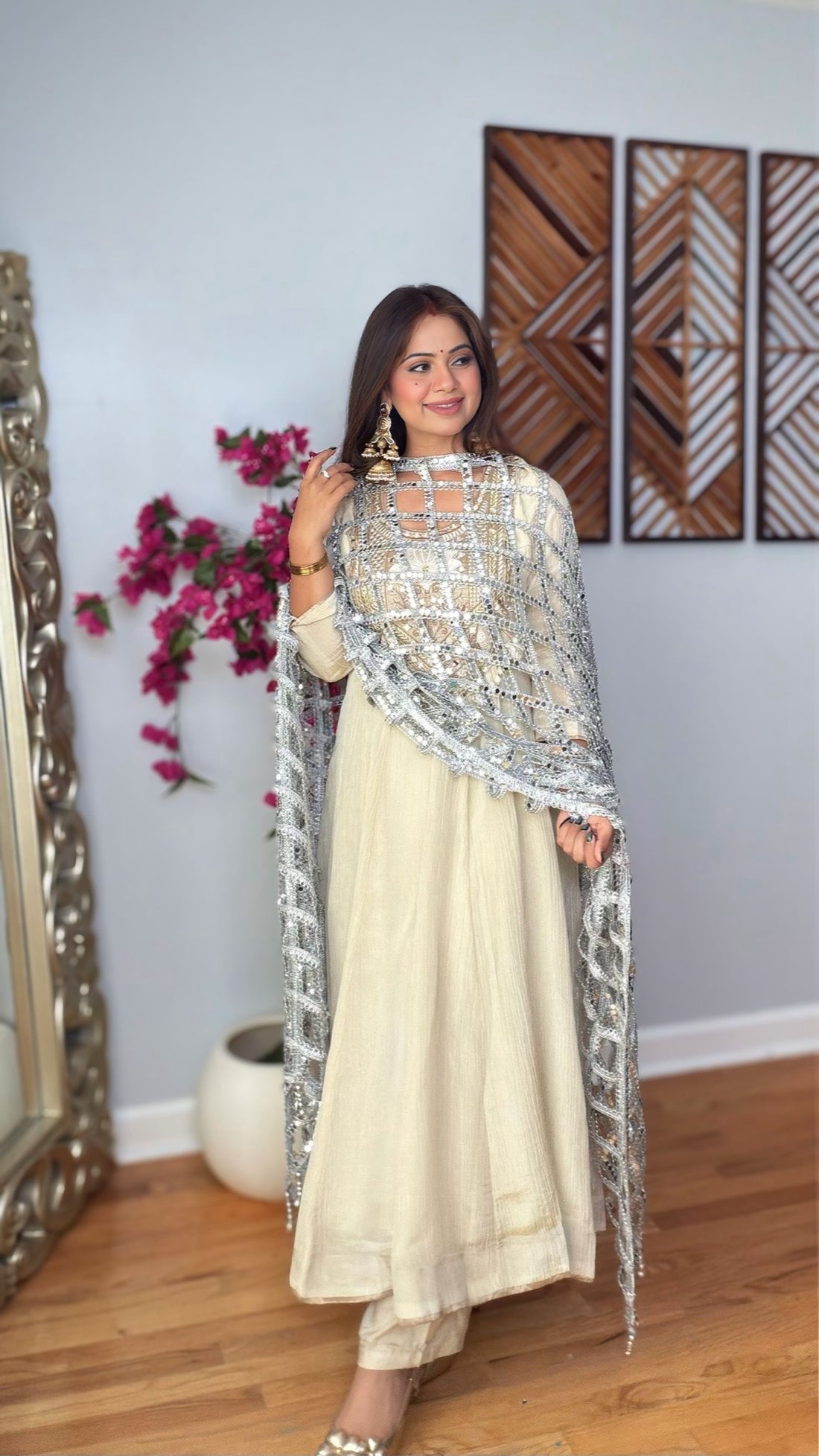 Samaira Silver Mirror Net Dupatta