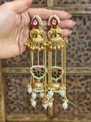 Devanshi Elephant Motif Brass Drape Earrings