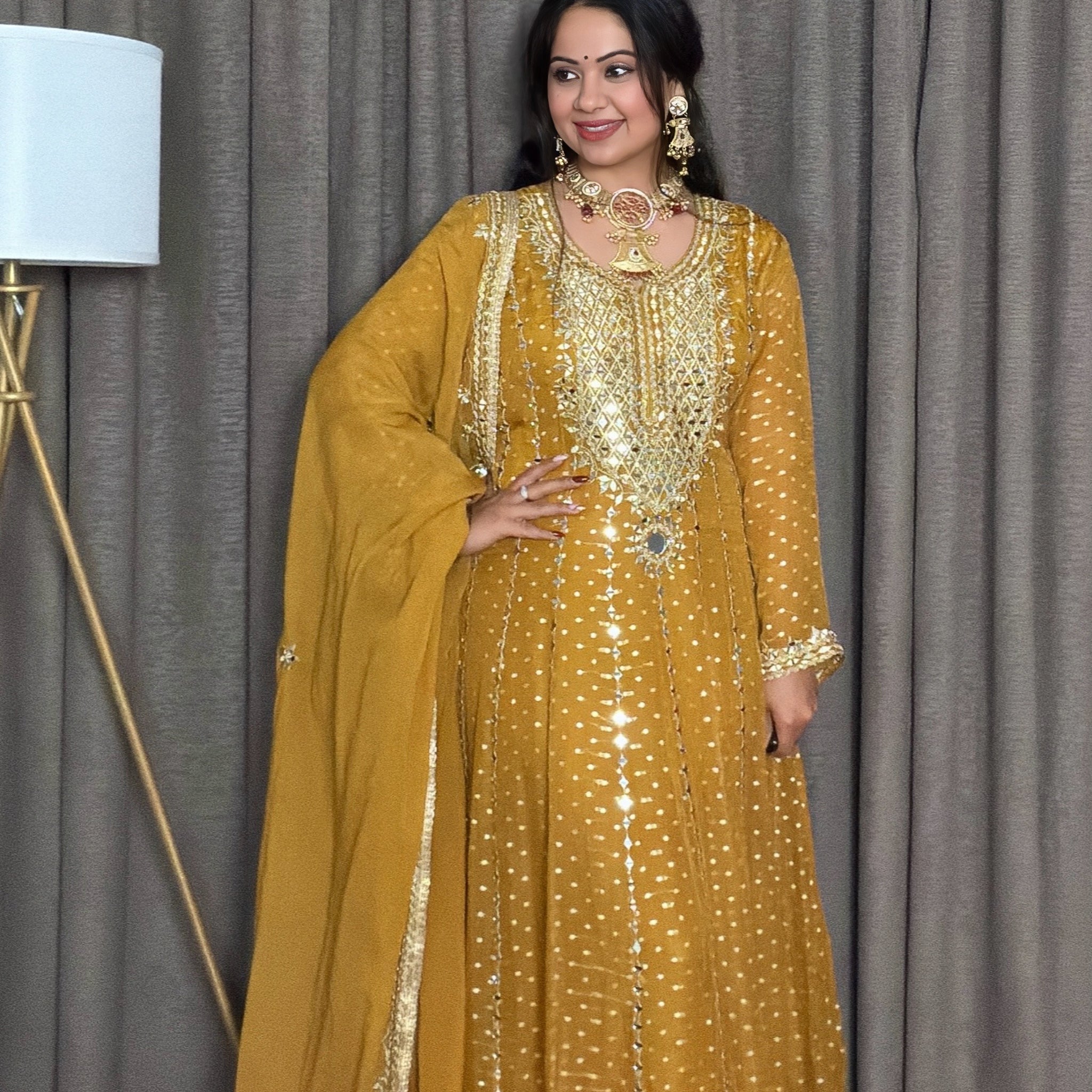 Zarina Gold Anarkali Gown