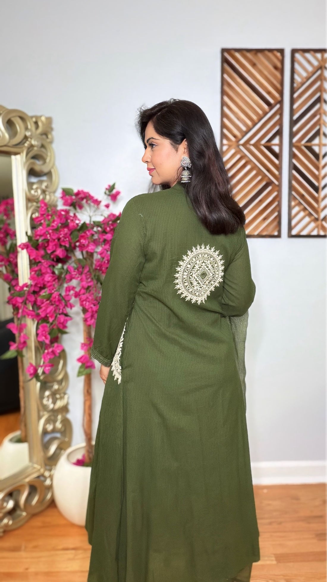 Nayomi Olive Green Cotton Suit Set