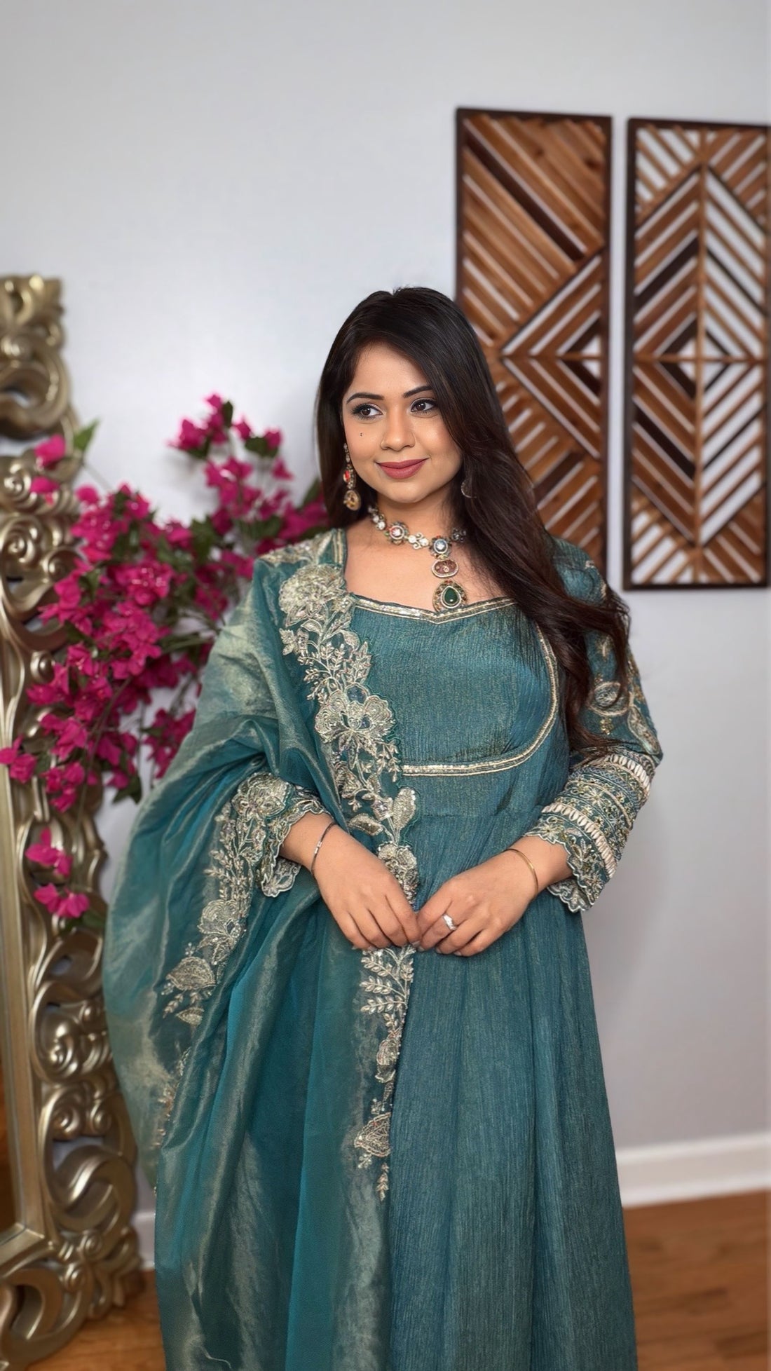 Zeraya Crushed Tissue Silk Anarkali set