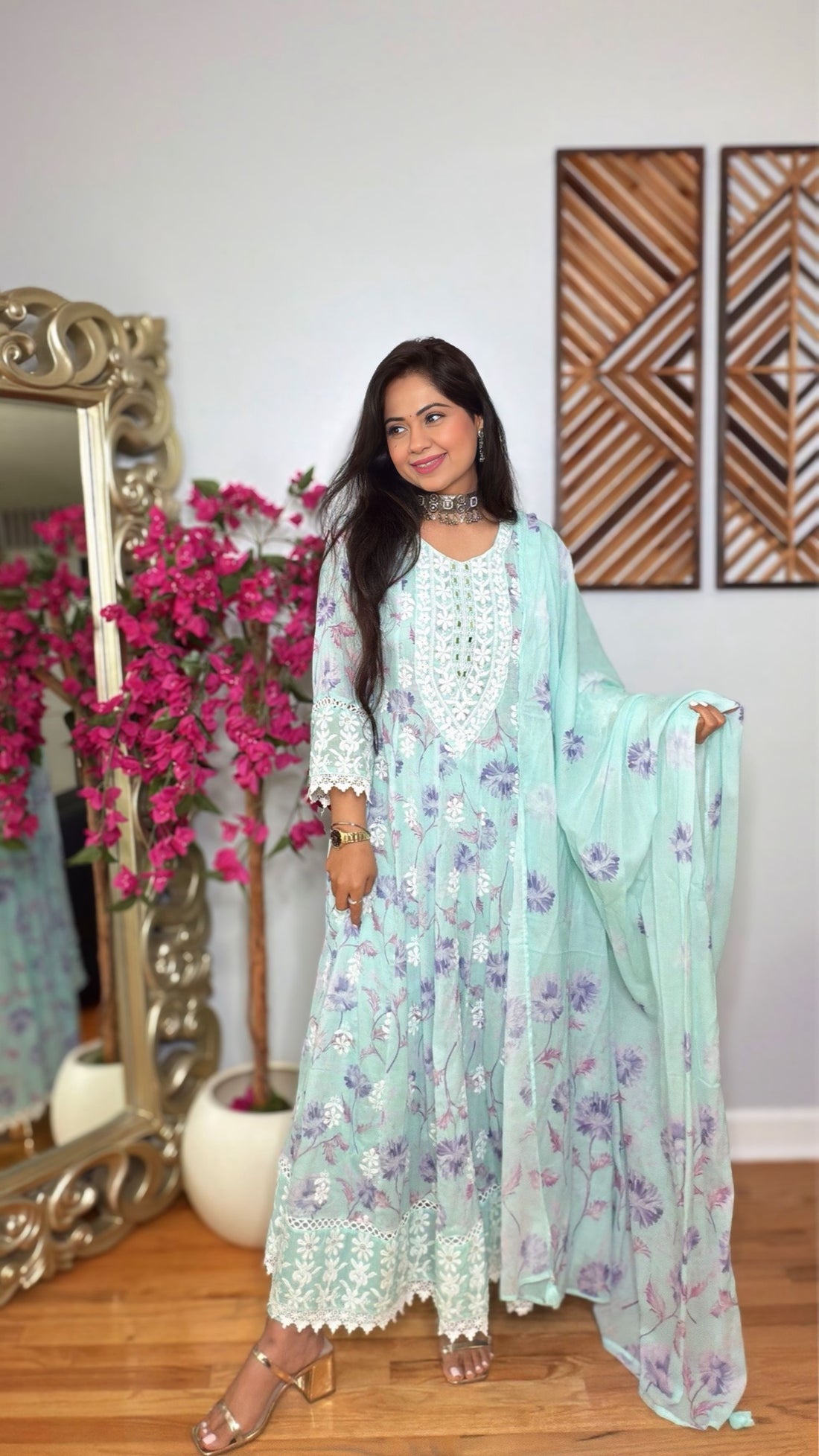 Tishya Mulmul Cotton Anarkali Suit Set