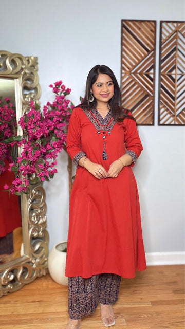 Rehira – Red Cotton Embroidered Cord Set