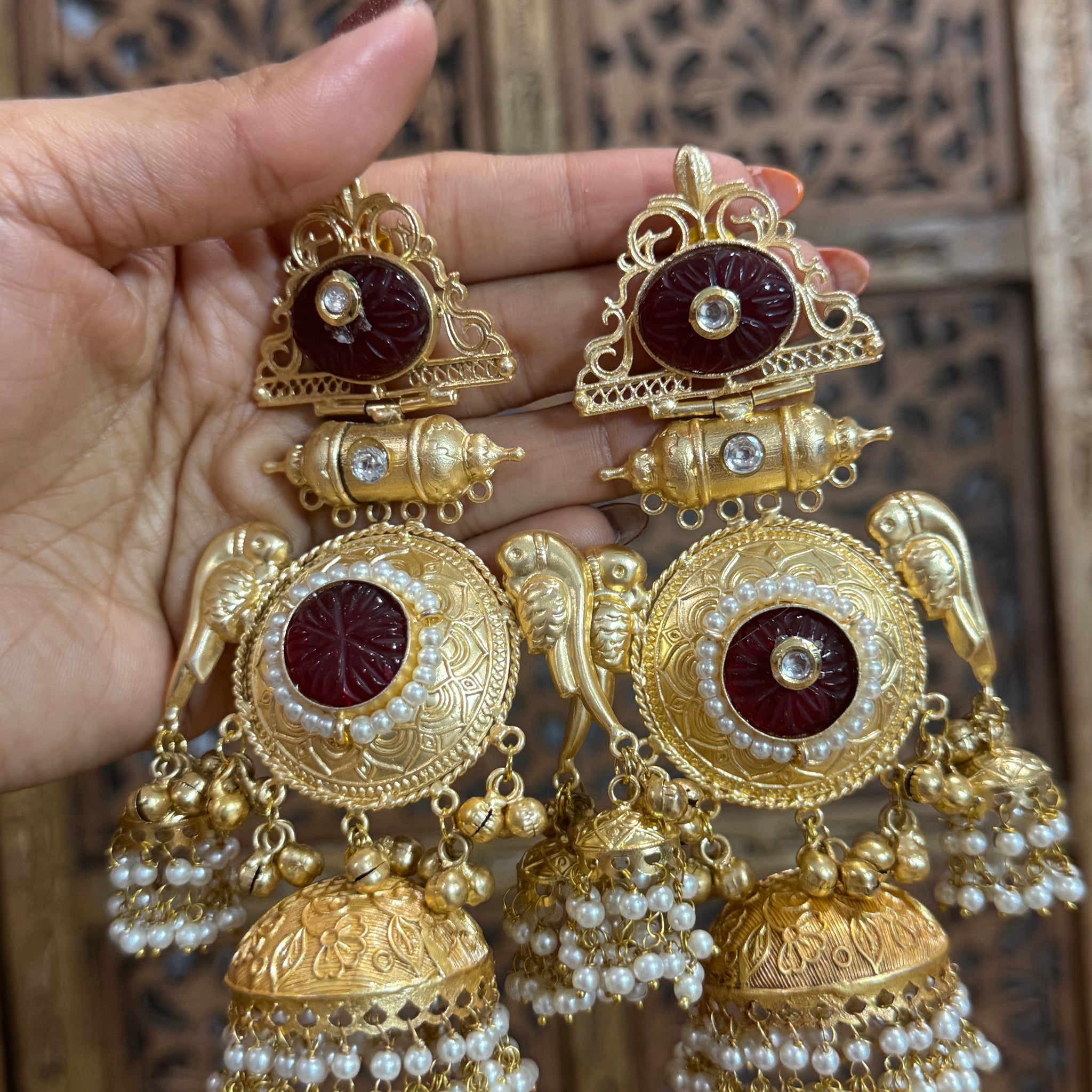 Ritvika Antique Parrot Brass Jhumka Earrings