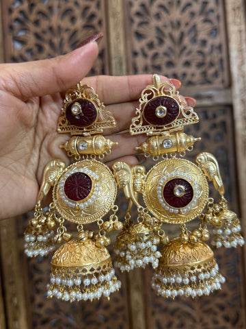 Ritvika Antique Parrot Brass Jhumka Earrings