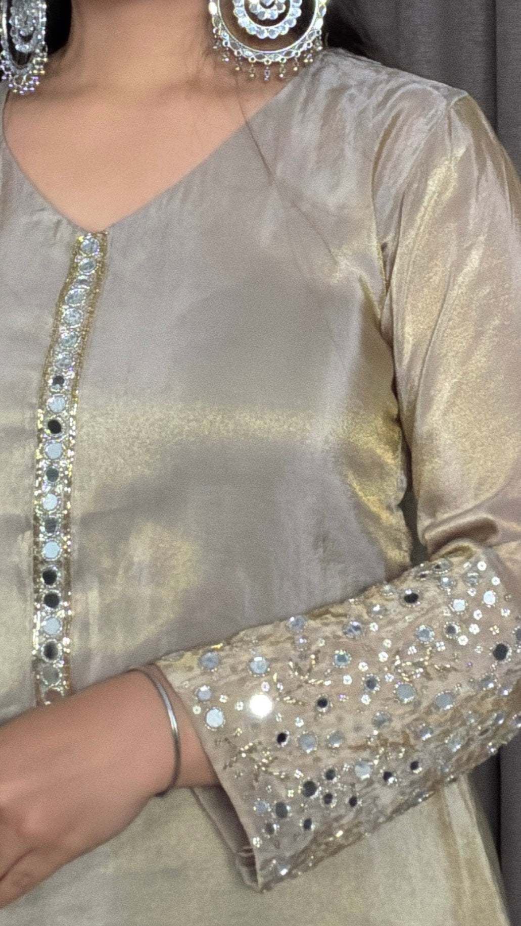Taarini — Nude Tissue Shimmer Anarkali Set