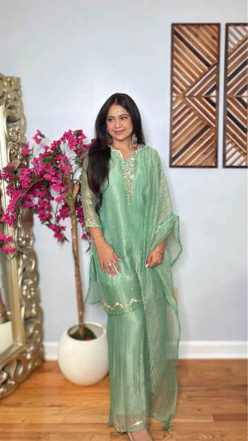 Reet Mint Crushed Tissue Shimmer Suit
