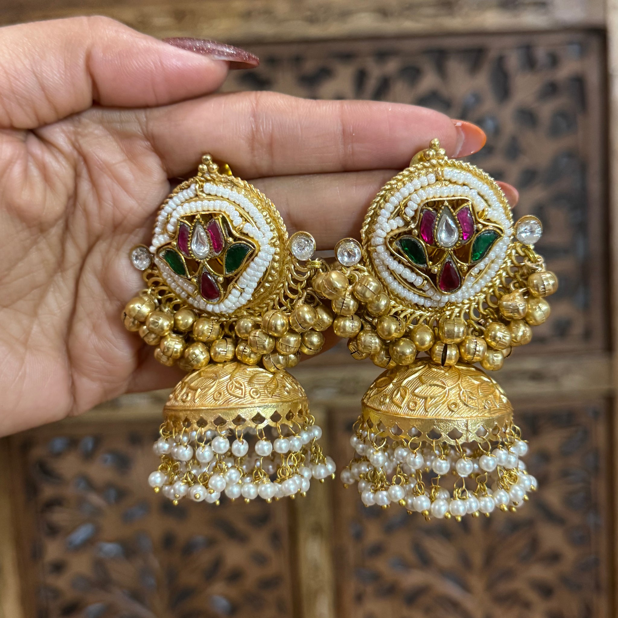 Kanika Lotus Glow Brass Jhumka Earrings