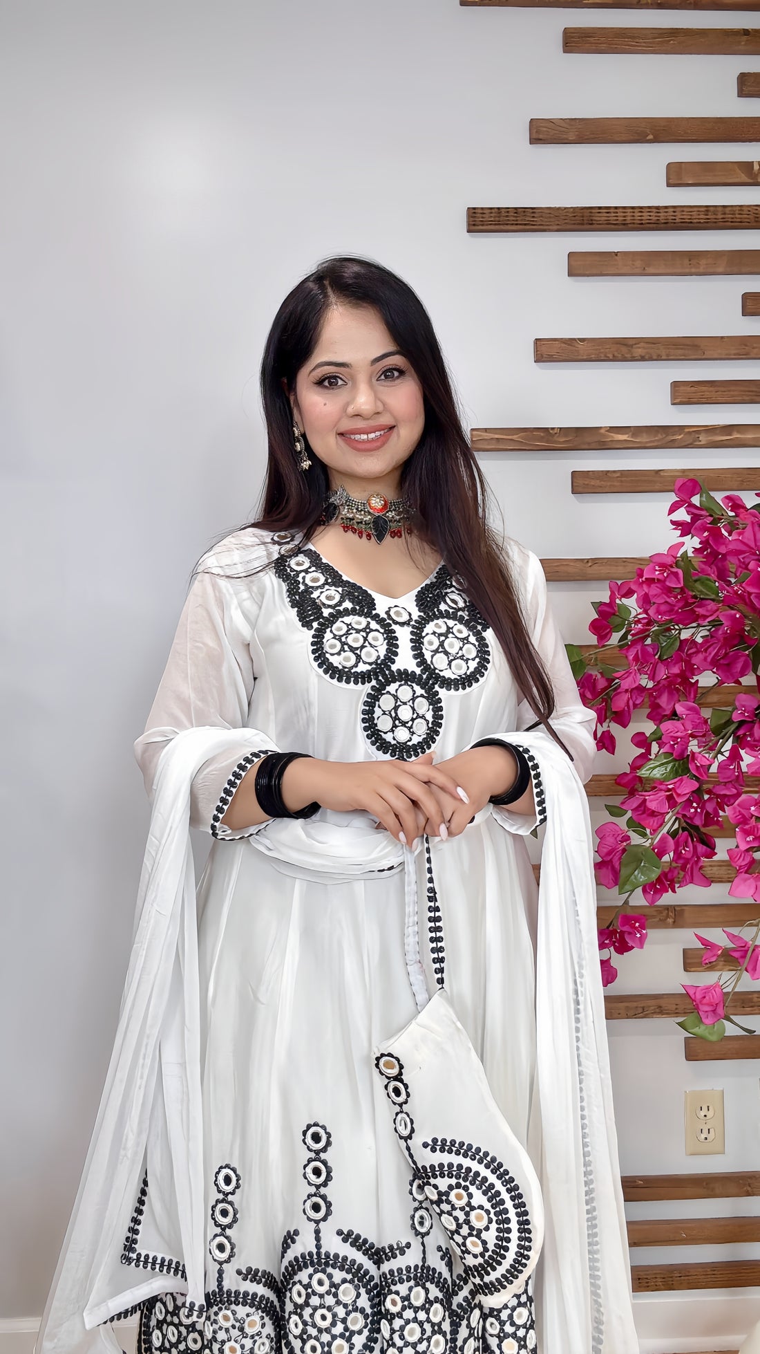 White black Anarkali suit