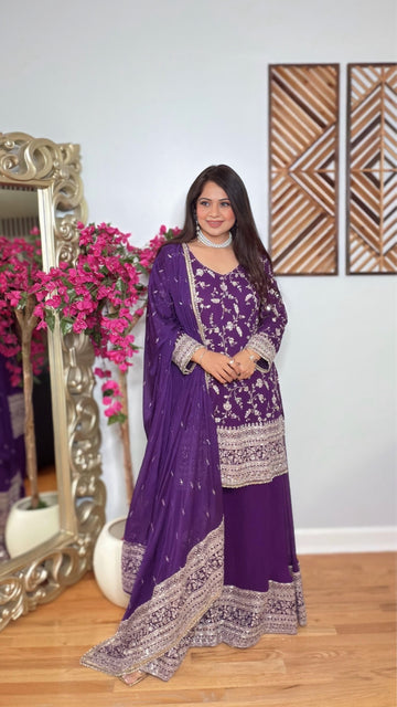 Ruhaina – Georgette Embroidered Sharara Suit