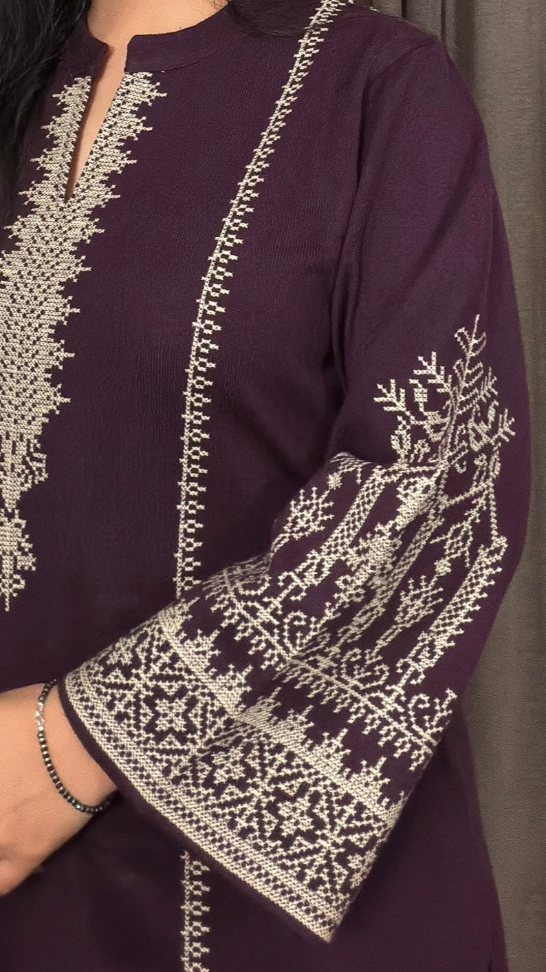 Myra Plum – Woolen Embroidered Suit Set