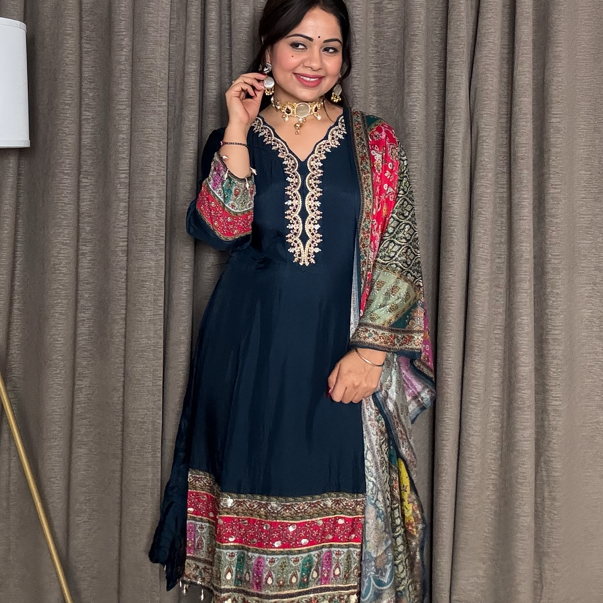 Nayra – Blue Digital Print Anarkali Suit