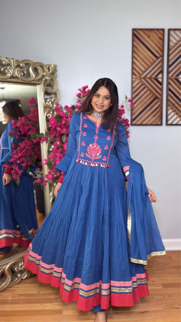 Avelin Indigo Flare Anarkali Set