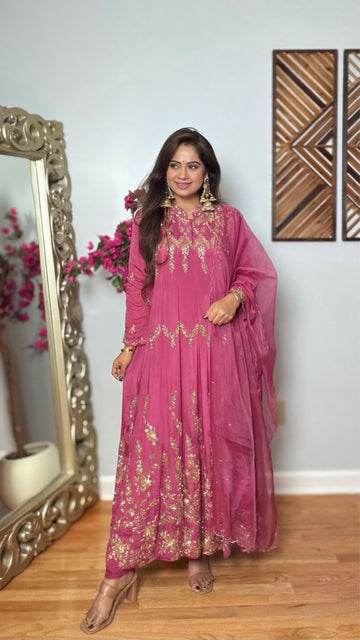 Arohi Pink Chinon Anarkali Set