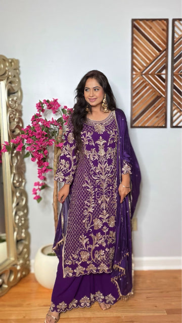 Rasika Purple Georgette Palazzo Suit