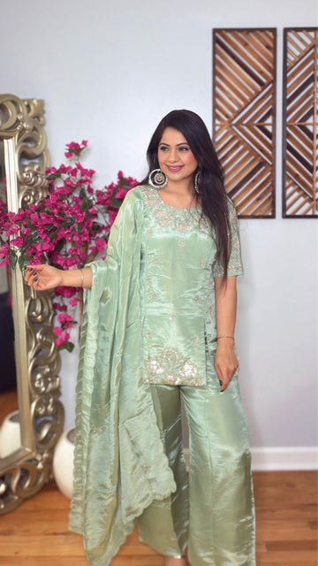 Noor Mint – Tissue Embroidered Kurti Set